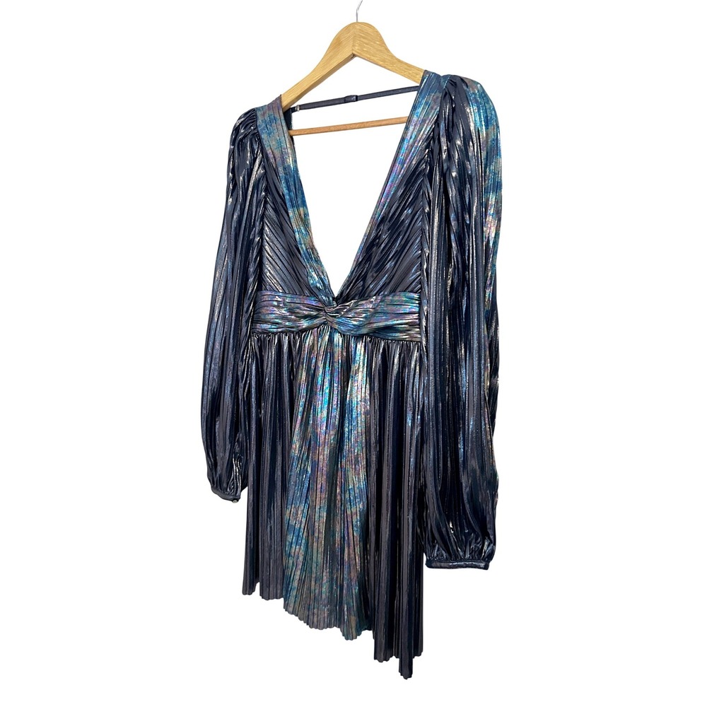 Sabina Musayev Wendy Dark Silver Metallic Pleated Open Back Mini Dress M NWT - Picture 5 of 12